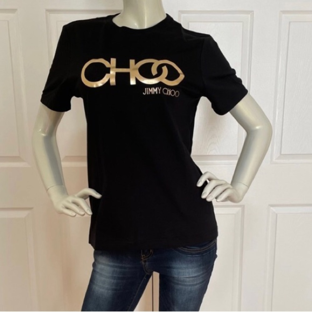 Jimmy Choo Women’s Designer T-Shirt Size XS Black 100% Cotton Authentic New NWT